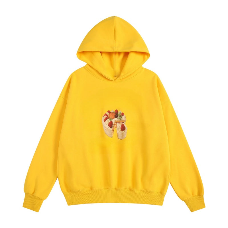 Fashionable Yellow Cake Print Hoodie